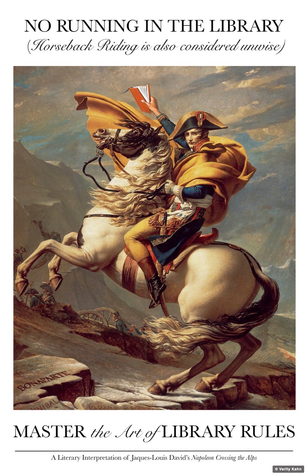 No running in the library, horseback riding is also considered unwise: Jacques-Louis David's Napoleon Crossing the Alps.